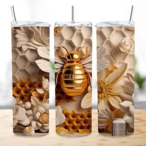 3D Bee Honeycomb Skinny Tumbler Sublimation Design
