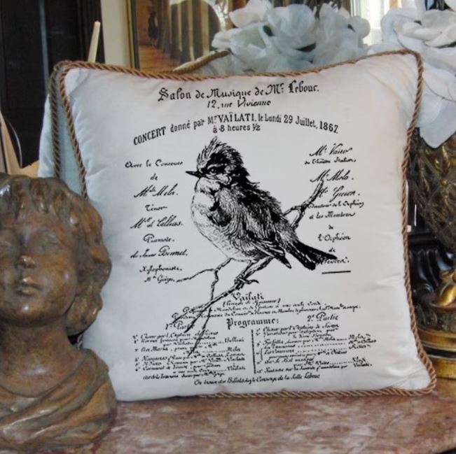 French Script Salon De Musique Bird For Towel or Pillow