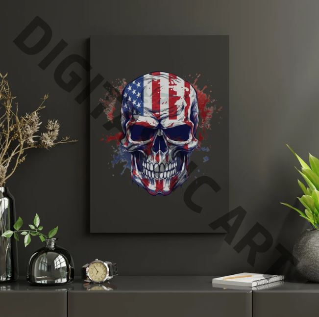 American Flag Skull Sublimation T-Shirt Design